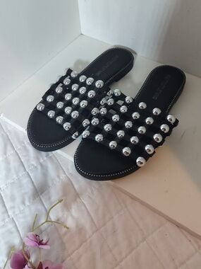 & Other Stories Black Slide Sandals with Silver Studs